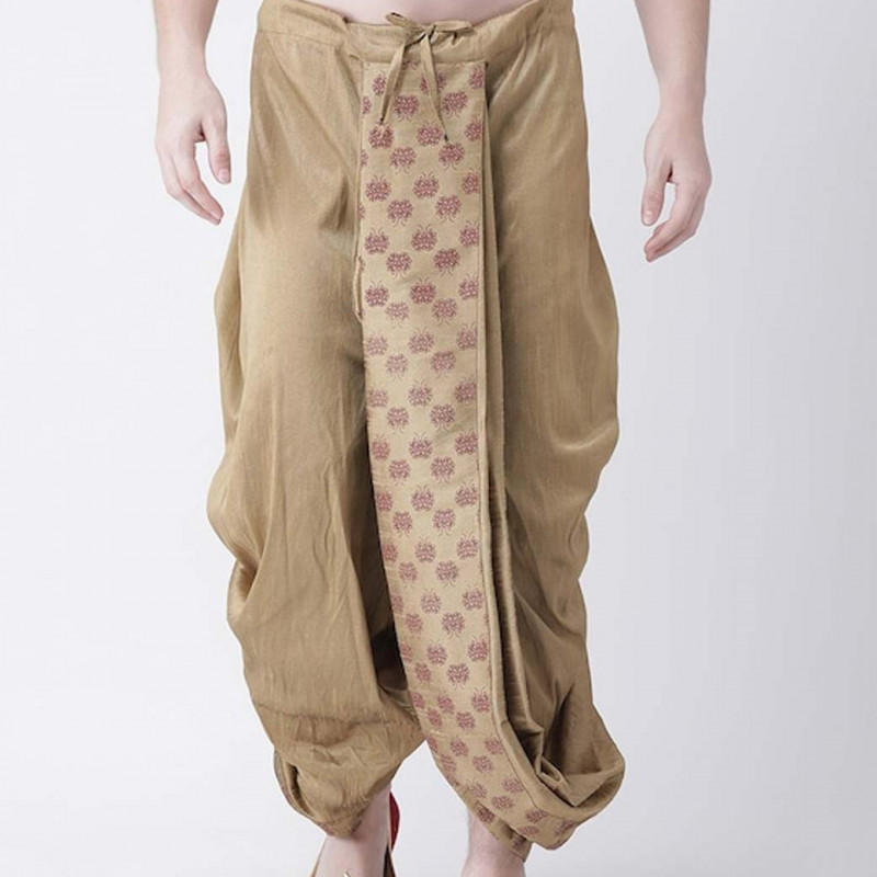 Men Beige & Maroon Printed Silk Dhoti