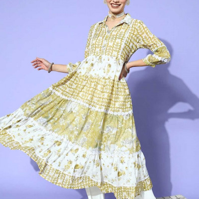 Women Olive Cotton Kurta