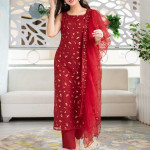 Blue and gold-toned embroidered semi-stitched dress material