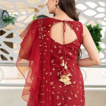 Blue and gold-toned embroidered semi-stitched dress material