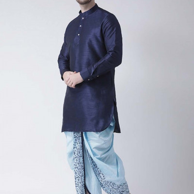Men Blue Printed Silk Dhoti Pants