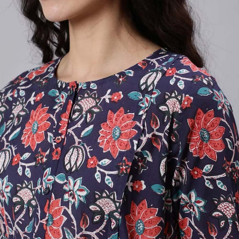 Blue Maternity Cotton Maxi Dress