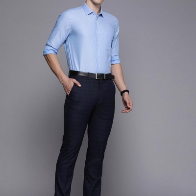 Men blue Printed Slim Fit Pure Cotton Formal Shirt