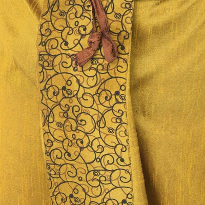 Men Yellow & Black Printed Silk Dhoti Pants