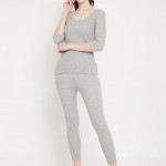 Women Grey Striped Slim-Fit Thermal Top