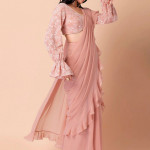 Pink crop regular top Floral embroidered V-neck tops