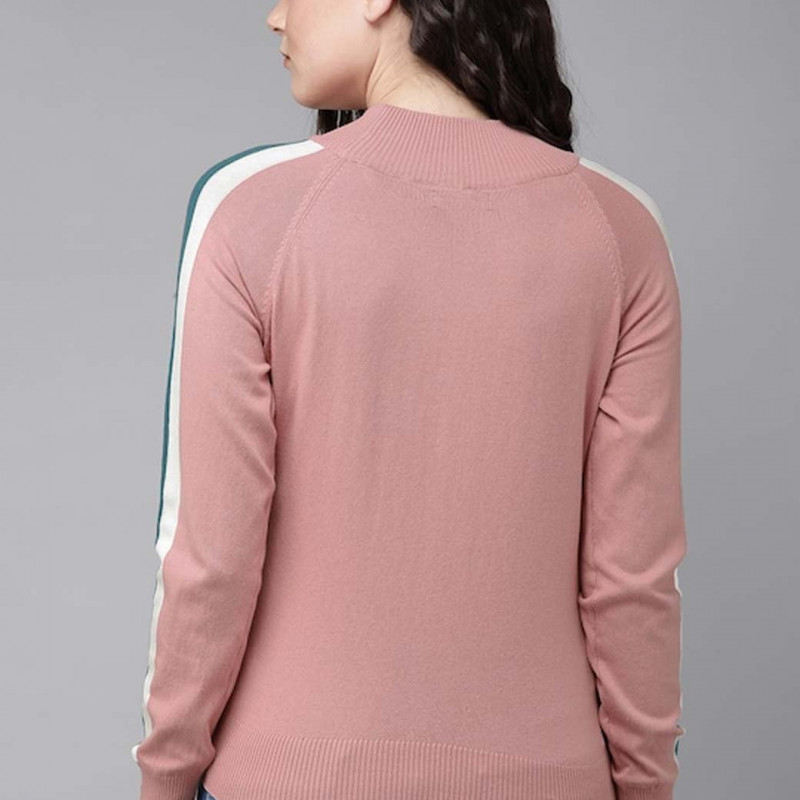 Pink Knitted Top With striped Detail