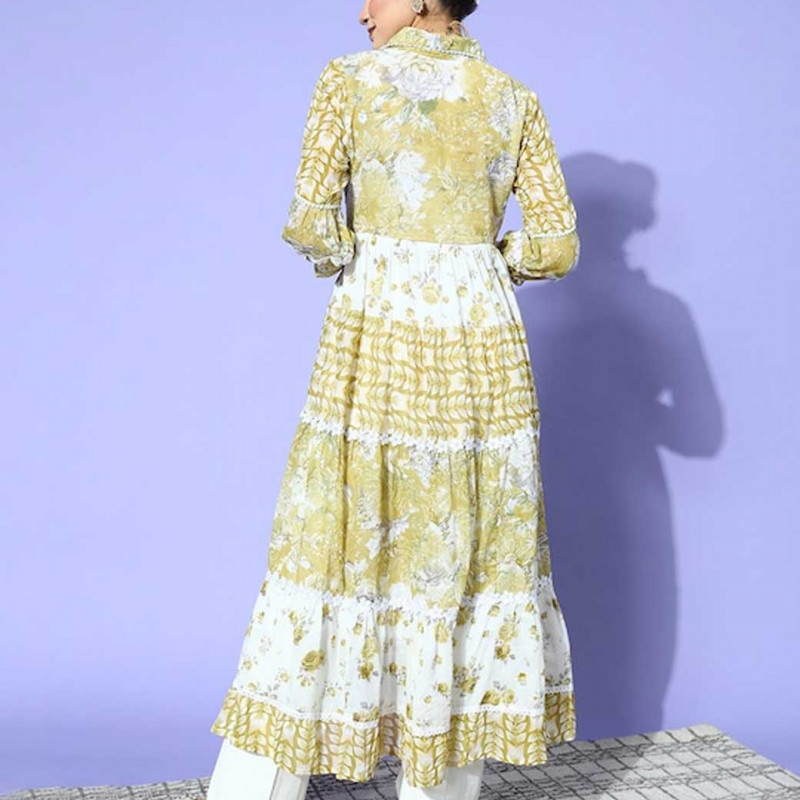 Women Olive Cotton Kurta